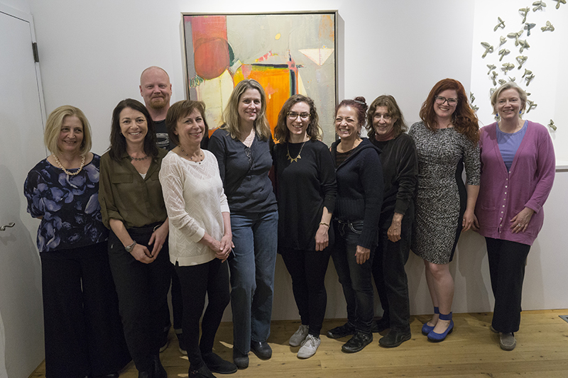Curator's Choice Exhibition Village West Gallery May-June 2016 From left: Christine Barney,Linda Streicher ,Michael Endy,Winifred McNeill,Daryl-Ann Saunders,Kerry Kolenut, curator:Jeanne Brasile,President:Kay Kenny,curator:Katherine Murdock Gallerist:Robinson Holloway