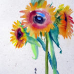 Deirdre-kennedy_Threesunflowers_Watercolor on Rice Paper_14x20