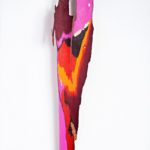 Suzan_Globus_FIREBIRD_acrylic, gold leaf on bark_26X5X2.5